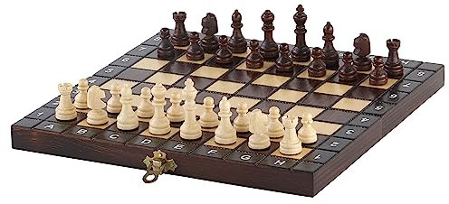 Sunrise Schach & Spiele | 3in1 Schulset | Partyspiele | Schach | Dame | Backgammon | Holzfiguren | Kompakter Bausatz | Geschenkidee | Maße: 28x28 cm