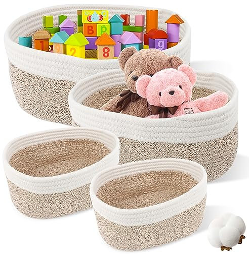 4er-Set Aufbewahrungskorb Baumwollseil Geflochten, Korb Aufbewahrung Körbchen Wickeltisch Organizer, Stapelbare Mehrzweck-Organisations Basket für Bad Kinderzimmer Wohnzimmer