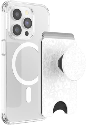 PopSockets Handy-Wallet für MagSafe, Kartenhalter mit Grip, White - Blanc Fresh | PopWallet für 3 Karten, magnetisch, abnehmbar, sicher, Blume, Blume, Weiß