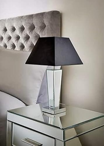 Biznest Vintage Modern Sparkle Gatsby Plan Mirror Base Table Lamp with Shade Ideal for Living Rooms and bedrooms (Black)