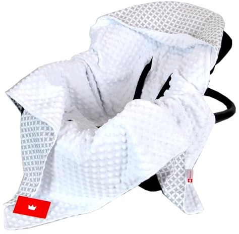 Babylux Baby EINSCHLAGDECKE 90 x 90 cm Einlage Babyschale Kinderwagen Buggy Decke Autoschale Autositz Minky Baumwolle 3-Punkt-Gurt Kleinkind Babydecke (2. Weiß +Maroko)