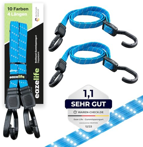 2er Set Gummispanngurt, Spanngummi, verstellbar, reflektierend, Breitband Expander mit Metallhaken, stark belastbar, für Auto, Fahrrad und Outdoor-Aktivitäten (10 Farben 4 Längen) (60 cm, Gletscher)