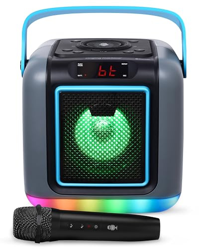 Singing Machine Karaoke System for Adults & Kids with Wireless Microphone, Cube Mini - Rechargeable Battery Karaoke Speaker with Multi-Colored Lights, Bluetooth, 22 Voice Effects & Lead Vocal Removal