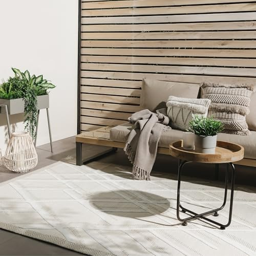 benuta Basic In- & Outdoor Teppich Flora - Creme 160x230 cm - Geometrisches Design - Wetterfest & UV-beständig - Für Balkon, Terrasse, Garten - Küchenteppich & Wohnzimmerteppich - Pflegeleicht Robust