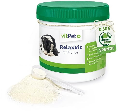 VitPet+ RelaxVit – Beruhigungsmittel für Hunde – Mit Magnesium, Tryptophan und Vitamin B Komplex für Hunde – Unterstützt Entspannung, Muskulatur und Nervensystem – Gegen Stress und Angst (400 g)