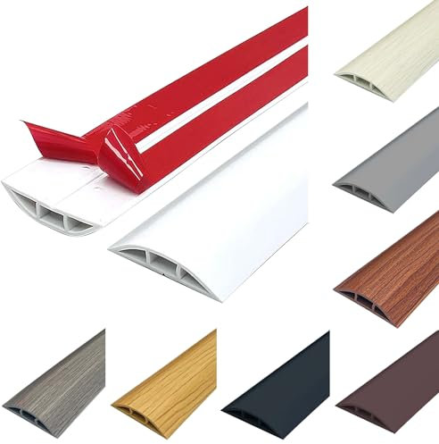 Protector de Cable de Suelo Flexible - Cubierta de PVC Autoadhesivo - Canal Cortable que Protege y Evita Tropiezos, 2 m, Color Blanco