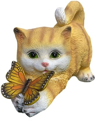 Teksome Lampe Solaire pour Chat, Statue de Chat Solaire | Statues de Sculpture de Papillon de Chat décor extérieur | Lampes solaires décorations de Jardin de Statue extérieure, Figurine en résine