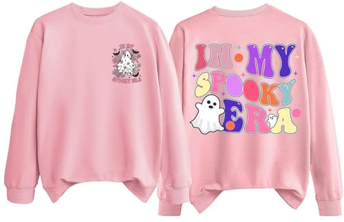 AMDOLE Disfraz de Halloween para mujer, espeluznante, doble estampado, sudadera con capucha de Halloween para mujer, sin capucha, ropa para adolescentes y niñas, Rosa., XL