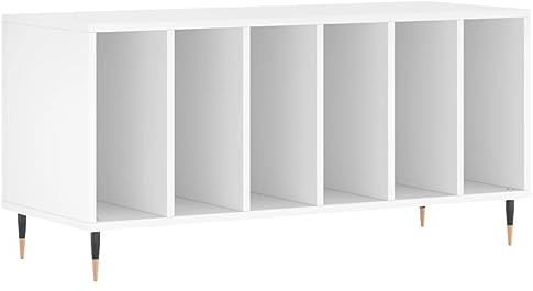 Makastle Plattenspieler-Tisch mit Stauraum, Plattenschrank Schallplattenschrank Plattenspielerständer Plattenspielertisch Schallplattenregal Vinylschrankes, Weiß 100x38x48 cm