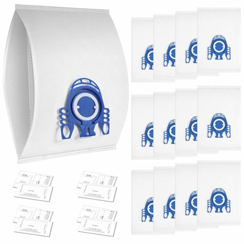 12 Pack GN 3D Efficiency Dust Bags for Miele GN Hoover Bag for Classic C1 Complete C2 C3, S2, S5, S8, S400-S8000 Series Vacuum Cleaners with 4 Motor Protection Filter 4 Exhaust Filter 9917730