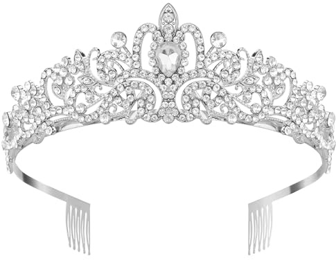 Tiara Kristallkrone mit Strasskamm,Tiara Kristallkrone,Tiara Hochzeit,Kronen für Frauen,Hochzeit Braut Strass Krone,Prinzessin Kronekrone,Wedding Crown for Bride,Silber Weiße Diamanten