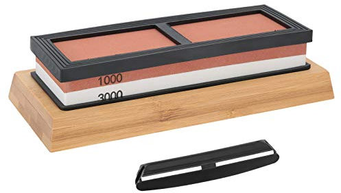Juego de Piedra de Afilar, Piedra de Afilar de Doble Cara de Grano 1000/3000 con Base de bambú, Guía de ángulo, Piedra de Afilar para Cocina, Cuchillos de Caza, Tijeras