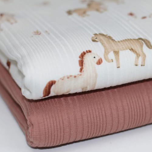Stoffpaket Jersey-Paket Ribstrick Jersey | Rippenjersey | unregelmäßige Rippen | 3 Designs | Ökotex (Pferde, lehmrosa)