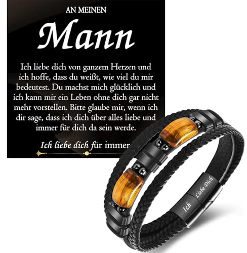 PDTU Geschenke für Männer, Lederarmband mit Gravur Ich Liebe Dich Geschenke für Mann Ehemann Freund Sohn Papa Patenonkel Onkel Opa Bruder Enkel Geschenk zu Weihnachten Geburtstag Jahrestag Geschenk
