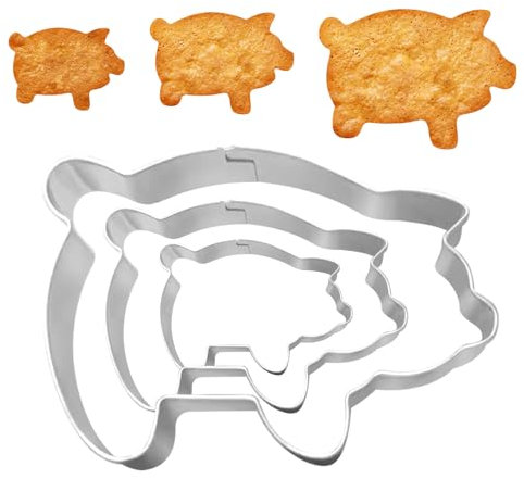 BUOKSLLY 3 Stück Schwein Ausstechformen Set,8.5cm/6.5cm/5cm Ausstechformen mit Tieren Schwein Geformt, Ausstecher für Tier Fondant, Plätzchen, Schokolade, Brot und mehr