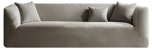 KYJSW Stretch Chesterfield Sofabezug Samt Spandex Sofabezüge, Couchbezug Mit Sitzkissenbezug, rutschfest Sofa Schonbezug Mit Armlehne (Taupe,XL Sofa)