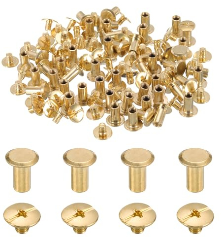 QUARKZMAN 50 Juegos Tornillos De Unión de Metal Con Cabeza M5 x 10mm Dorado | Phillips Tipo Chicago Para Postes De Remache Y Clavijas DIY De Cinturones, Bolsos, Encuadernación De Libros