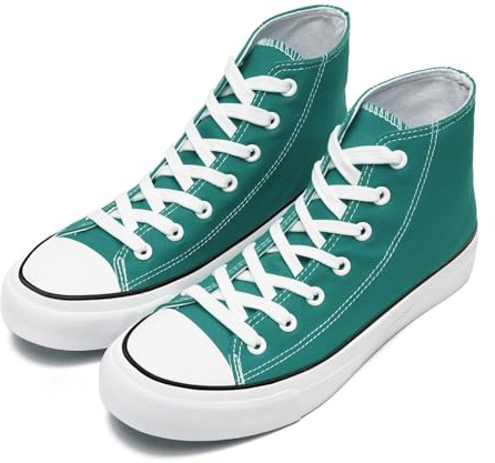 Scarpe da ginnastica da donna, in tela, con lacci, scarpe da ginnastica alte e alla moda, stile casual, Verde, 36 EU