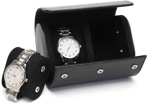 HNCY Luxus PU Leder Uhrenrolle, Uhrenbox 2 Uhren, Watch Box mit Uhrenkissen Schutz, Tragbar Uhren Aufbewahrungsbox Reise Watch Case Uhr Geschenkbox für Weihnachten Jubiläum Geburtstag, Schwarz