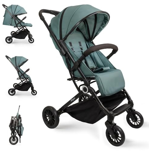Interbaby - Silla de Paseo Voyage | Carrito Bebe desde Nacimiento hasta 48 meses o 22 kg | Botón Plegado rápido, Amortiguadores, Capota XXL Intercambiable, Reposabrazos | Cochecito bebe Verde