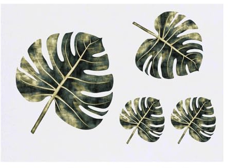 4 x 'Tropical Leaf' Temporary Tattoos - Water Resistant, Skin-Safe, Non-Toxic Transfers, Mixed Sizes (TO00083480)
