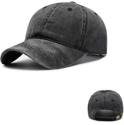 WENJION Vintage Basecap Herren Verstellbare Baseballkappe Schwarz Waschbar Sonnenschutz Outdoor Cap Für Reise Sport Freizeit Wasserabweisend Baumwolle Used Look