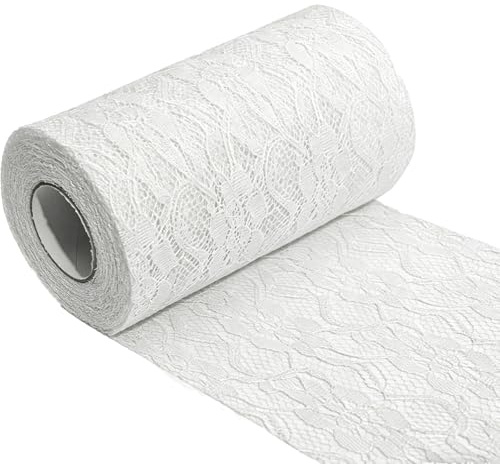 YUNSHANGHE Tischläufer Spitze Weiß 15cm x 25m Tischdeko Band Spitzenstoff Deko Tischläufer für Tischdekorationen zu besonderen Anlässen wie Hochzeiten und Taufen
