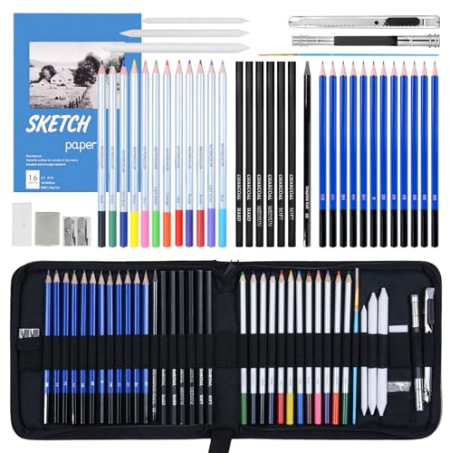 Oziral 42-teiliges Zeichen- und Malstifte-Set mit Bleistiften, Tusche, Radierern und Anderen Malwerkzeugen, geeignet für Künstler, Anfänger, Kinder und Schüler.