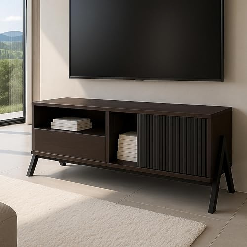 Mendler HWC-O40 - Estante para TV (tablero de fibra de densidad media, metal, melamina, 49 x 120 x 40 cm), diseño de nogal