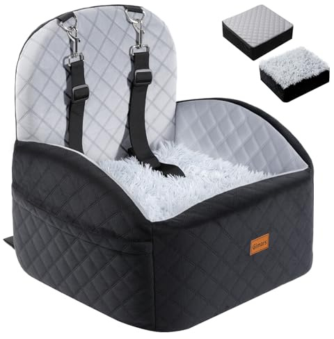 Gimars Wende-Hunde Autositz Mit Lang-/Kurzplüsch Sitzkissen Für Kleine/Mittlere Hunde Bis 16kg, Abnehmbar Waschbar rutschfest Hundesitz Auto mit 15cm 28D Egg-Crate-Schaum, Sicherheitsgurt, S