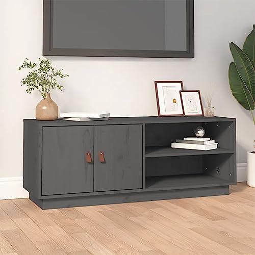 HETFTJN TV-Schrank Grau 105x34x40 cm Massivholz Lowboard aus Kiefer Modernes Sideboard Wohnzimmer mit Stauraum für Fernseher und Multimedia Geräte