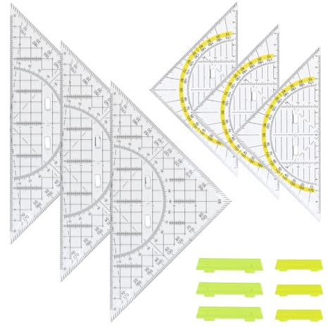 Set de Geodreieck mit Griff - 3 Kleine 3 Große, Transparent Geodreieck Flexibel zum Messen von Längen und Winkeln, Dreieck Lineal Set für Unterricht, Zeichnen und Design