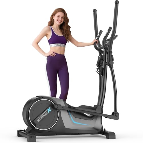 Neezee Elliptical Cross Trainer, Ultra Quiet Cross Trainer for Home Use with 16 Levels Resistance, 8KG Flywheel, 16.5IN Stride, Max Weight 150KG, LCD-Display, Pulse Sensors, Device Holder