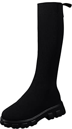 Generisch Stivali larghi da donna Xxl con gambo elasticizzato, lunghi in rete, traspiranti, tinta unita, con plateau antiscivolo, suola spessa, leggeri con tacco, Nero , 38 EU