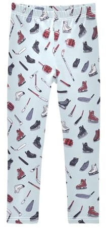 Plaaee Girls Athletic Leggings Hockey Sticks Gloves and Skates Kids Yoga Dance Workout Running Leggings 9-10T Multicoloured