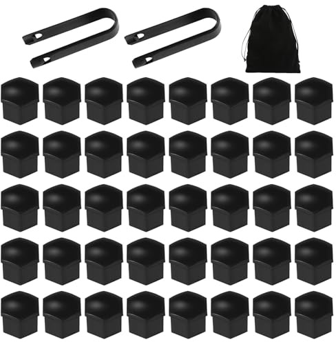 VUTYNKO Lot de 40 capuchons de boulons de roue universels de 19 mm - En plastique noir - Protection antivol - Avec kit d'outils de démontage de voiture