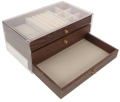 Mipcase Boîte à Bijoux Vintage en Bois de Noyer à 3 Niveaux avec Tiroirs Organiseur de Colliers et Bracelets Rangement pour Bagues et Boucles D’Oreilles Coffret Décoratif pour Chambre