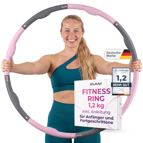 ELANI Hoola Hoop zum Abnehmen Erwachsene – 90cm Sportreifen - 1,2 & 1,5 kg | Ergonomischer Fitnessreifen mit Wellenform. Individuell anpassbar aus 7-8 Teilen inkl. praktischem Trainingsguide