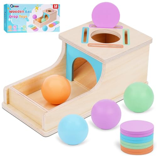 FCSONU Barn Montessori leksak från 1 2 3 år pojkar flickor, trä objekt permanent låda kulbanor, sorteringsspel plug-in spel motorikleksak från 1 år, gåva för 1:a Födelsedag för baby