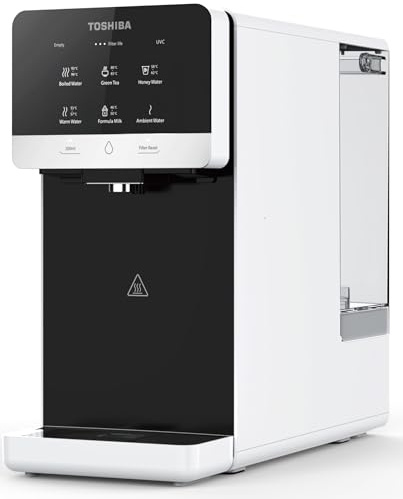 Toshiba Osmoseanlage, Wasserfilter Trinkwasser, Auftisch, Keine Installation, Heißwasserspender, Umkehrosmoseanlage, Mehrfach-Filterung & Mineralisierung, UV Licht, NSF zertifiziert, Pearlweiß