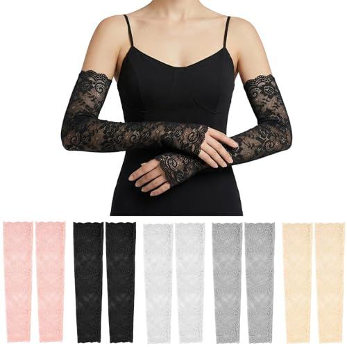 Bremorou Damen Fingerlose Lange Armstulpen Spitze Spitzenhandschuhe Schwarz Elegante Arm Stulpen Atmungsaktive Arm Sleeve Für Hochzeit Party Outdoor Aktivitäten 1920er Jahre Armstulpen Damen