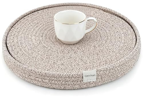 Placemats Set of 4,13 inch White Round Table Mats -Natural Woven Cotton Rope Heat Resistant Place mats for Dinner Plates,Heat Resistant Table Decor (Mix Brown, 33cm/13 inch Set of 4)