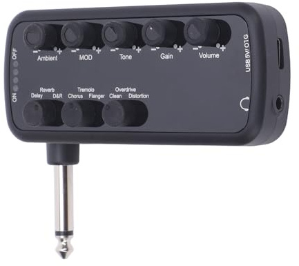 Asixxsix Gitarren-Kopfhörerverstärker, Bassgitarren-Kopfhörerverstärker mit Multieffekten, Wiederaufladbarer Elektrischer mit Delay, Hall, Chorus und Overdrive