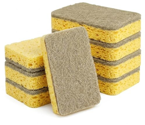 Eco-Friendly Kitchen Sponges, Natural Biodegradable Scrubbers, 8 Pack | 100% compostable & biodegradable, Plant-based cellulose, Non-scratch sisal, Suitable for daily dishwashing