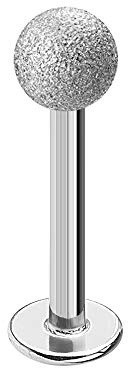 Treuheld® | Silbernes Piercing LABRET in DIAMANT-OPTIK - Chirurgenstahl - 9 Größen & Längen - SILBER - mit sandgestrahlter Kugel zum Schrauben - matt - LIPPENPIERCING - Intimpiercing & Zungenpiercing