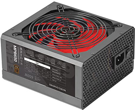 Mars Gaming MPB650, Alimentation PC ATX 650W, 6 Ans Garantie, 80Plus Bronze 230V, Ventilateur FDB 140mm avec Technologie Silencieuse AI-RPM, 90% d'Efficacité, Noir