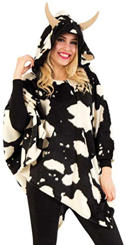 KarnevalsTeufel Erwachsenenkostüm Poncho Kuh in schwarz-weiß mit Kapuze in Einheitsgröße Kuhfellmuster Cape Verkleidung