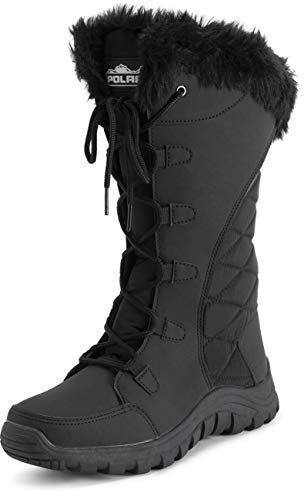 Polar Donna Trapuntato Pelliccia Ecologica Cuff Inverno Anatra Suola Di Gomma Durevole Neve Pioggia All'Aperto Stivales - Nero Nylon Tall - UK5/EU38 - YC0657
