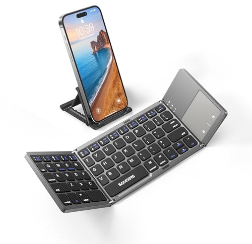 Samsers Teclado Bluetooth plegable con panel táctil, inalámbrico portátil con soporte, ultra delgado de tamaño completo para Android, Windows, iOS