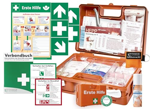 Verbandskoffer (K) Typ SN -INKL. 90° ARR. -Komplettpaket- Erste Hilfe - aktuelle DIN 13157 (Betriebe) DSGVO- INKL. PERFORIERTEM VERBANDBUCH +Sprühpflaster +Notfallbeatmung +Aufkleber +Aushang